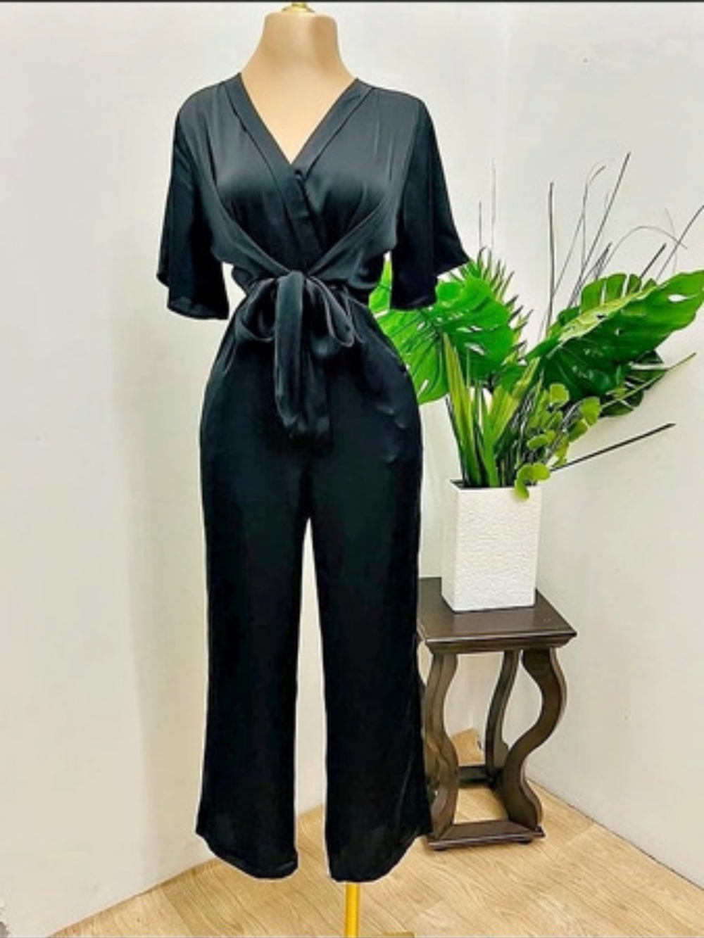 Available Fashion Black Wrap Front Jumpsuit